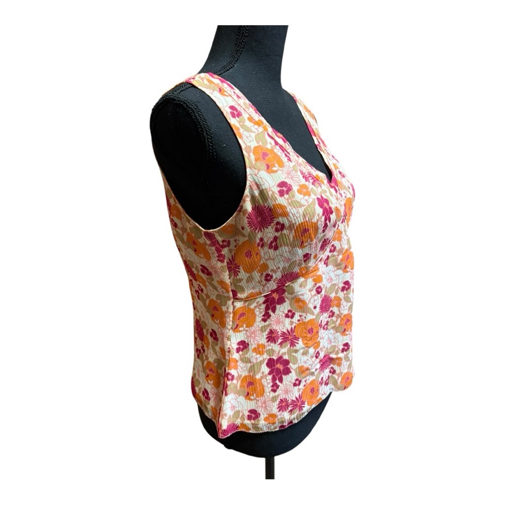 Ann Taylor top featuring a floral pattern with pink and orange colors. Size PM - Picture 3 of 8